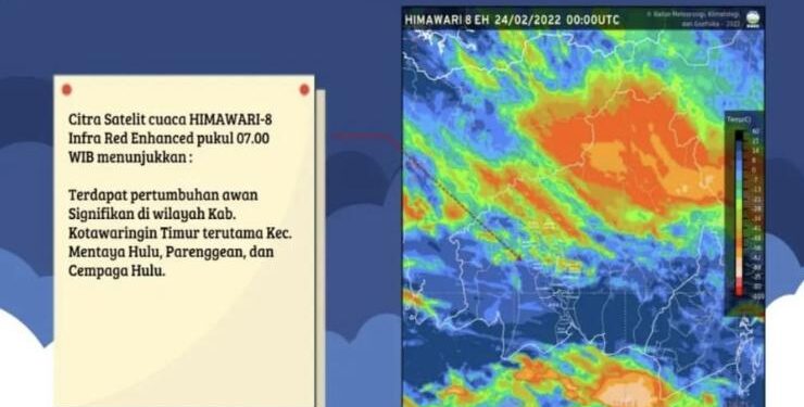 FOTO : IST/MATA KALTENG - Informasi cuaca citra satelit yang menunjukkan pertumbuhan awan hujan di Kotim.