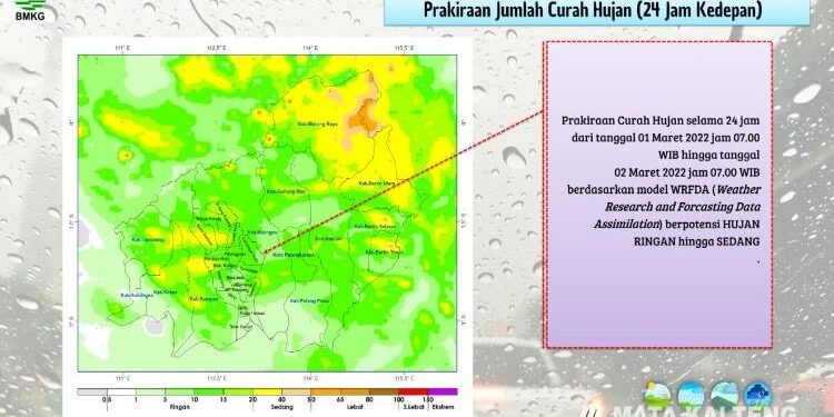 FOTO : IST/MATA KALTENG - Peta prakiraan jumlah curah hujan di Kotim.