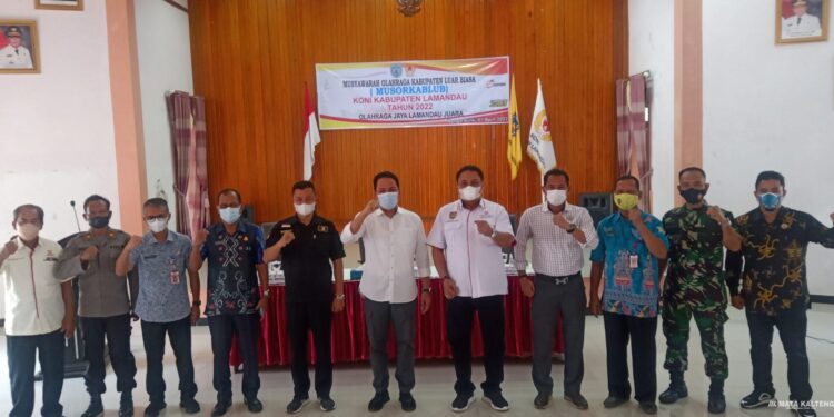 FOTO : BINTANG/MATAKALTENG - Bupati Lamandau membuka Musyawarah Olahraga Kabupaten Luar Biasa (Musorkablub) KONI, Jumat 1 April 2022.