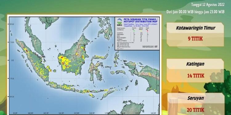 FOTO : Data BMKG Stasiun Bandara H Asan Sampit/MATAKALTENG - Peta sebaran titik panas di Indonesia, Jumat 12 Agustus