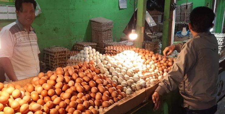 FOTO : AY/MATAKALTENG - Pedagang telur yang ada di Pasar Besar Kota Palangka Raya saat melayani pembeli.