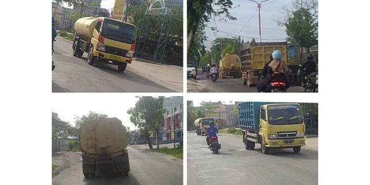 FOTO: AGUS/MATA KALTENG - Truk yang melintasi jalur Kota Sampit tepatnya di Jalan Pelita dan HM Arsyad, sekitar pukul 07.30 WIB, Sabtu 10 September 2022 pagi.