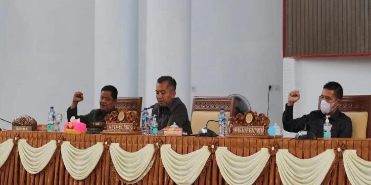 FOTO: IST/MATAKALTENG - Ketua DPRD Seruyan, Zuli Eko Prasetyo (tengah) saat memimpin jalannya rapat paripurna di Aula Gedung DPRD setempat beberapa waktu lalu.