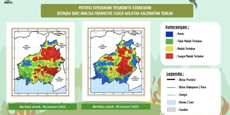 FOTO : BMKG/MATA KALTENG - Peta potensi kemudahan terjadinya kebakaran.