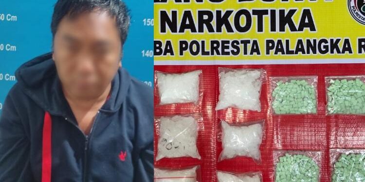 FOTO: HUMAS POLRESTA/MATAKALTENG - Terduga pelaku beserta barang bukti, pada saat diamankan polisi.