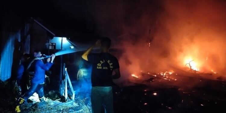 FOTO: IST/MATA KALTENG - Jajaran personel DPKP Seruyan saat berupaya memadamkan api di wilayah setempat.