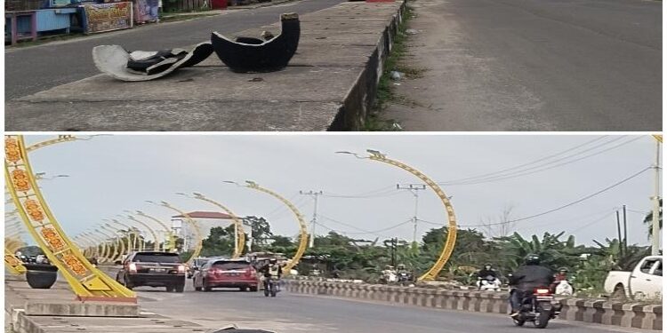 FOTO:DOK/MATA KALTENG - Pot bunga di kawasan Terowongan Nur Mentaya tampak rusak.