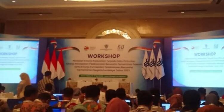 FOTO: IST/MATA KALTENG - Suasana saat pelaksanaan sosialisasi dan workshop penilaian kinerja pelayanan terpadu satu pintu (PTSP) dan kinerja percepatan pelaksanaan berusaha pemerintah daerah, serta kinerja percepatan pelaksanaan berusaha kementerian negara atau lembaga tahun 2023.