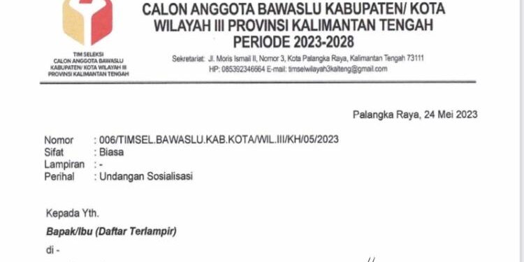 FOTO: PANSEL/MATA KALTENG - Undangan sosialisasi pendaftaran Anggota Bawaslu Kotim.