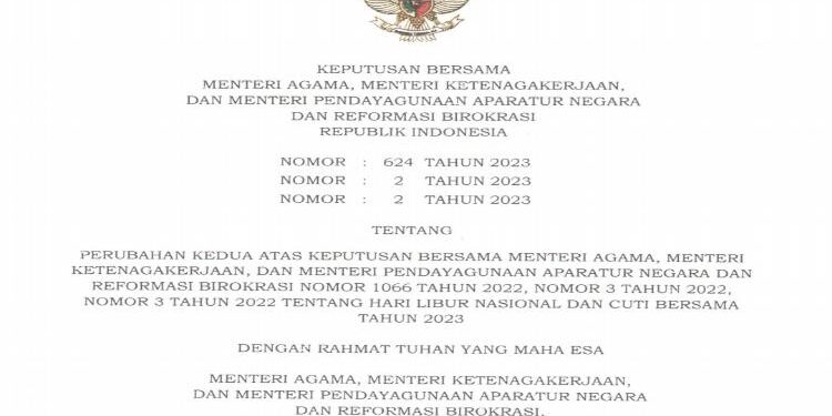 FOTO: MATAKALTENG - SKB terkait cuti bersama Hari Raya Iduladha.