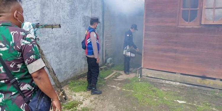 FOTO: PUSKESMAS TEWAH/MATAKALTENG - Petugas Puskesmas Tewah melakukan fogging di rumah warga di Kelurahan Tewah, belum lama ini.
