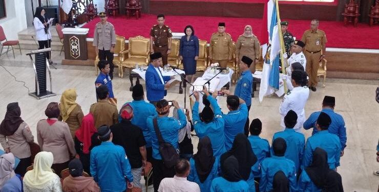 FOTO : DEVIANA/MATAKALTENG - Pelantikan pengurus KNPI Kotim Periode 2022-2025 di Rujab Bupati Kotim, Senin 10 Juli 2023.