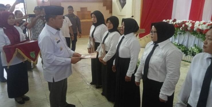 FOTO : IST/MATAKALTENG - Pj Bupati Barsel Deddy Winarwan menyerahkan SK kepada perwakilan PPPK