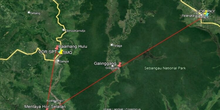 FOTO: BPBD/MATA KALTENG - Peta rute patroli udara penanganan Karhutla wilayah Kotim, Kamis 17 Agustus 2023.