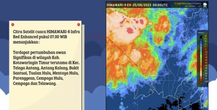 FOTO : BMKG/MATA KALTENG - Peta satelit pertumbuhan awan hujan wilayah Kotim, 25 Agustus 2023.