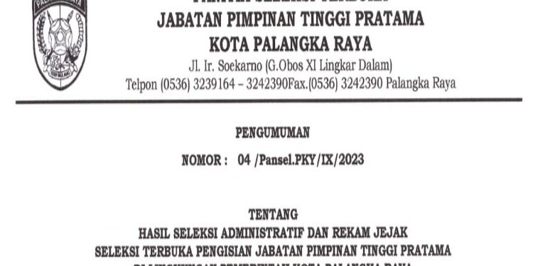 FOTO: MATAKALTENG - Pengumunan daftar nama calon Kadis di Pemko Palangka Raya.