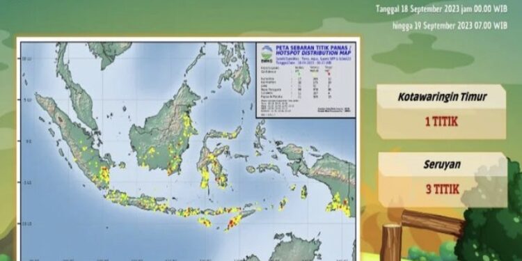 FOTO: BMKG/MATA KALTENG - Peta titik panas wilayah Kalimantan Tengah.