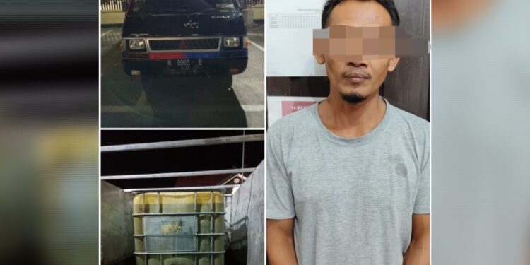FOTO: IST/MATA KALTENG- S beserta barang bukti BBM subsidi jenis solar saat diamankan petugas Kepolisian pada waktu lalu.