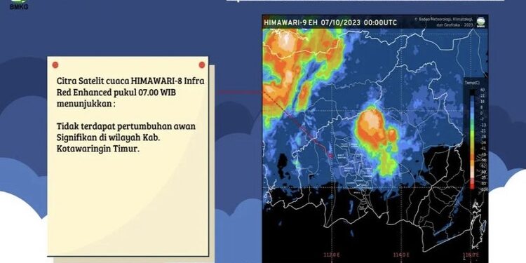FOTO: BMKG/MATA KALTENG - Peta citra satelit yang menunjukkan tidak terdapat pertumbuhan awan hujan signifikan di wilayah Kotim, Sabtu 7 Oktober 2023.