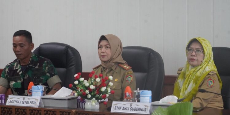 FOTO: MATAKALTENG - Asisten Perekonomian dan Pembangunan (Ekbang) Setda Kalteng, Sri Widanarni, saat mengikuti rakor pengendalian inflasi secara daring.