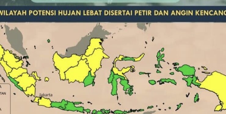 FOTO : BMKG/MATA KALTENG - Peta peringatan dini cuaca di seluruh Indonesia per tanggal 9 Oktober 2023.