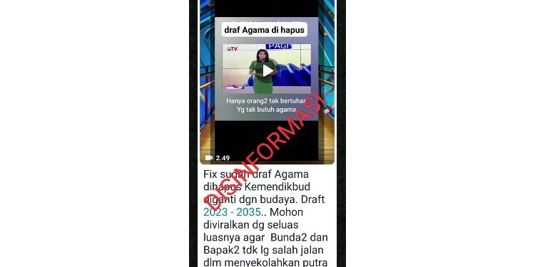 Foto: IST/MATA KALTENG - Salah satu konten berita tentang draf agama dihapus dan ternyata hoax.
