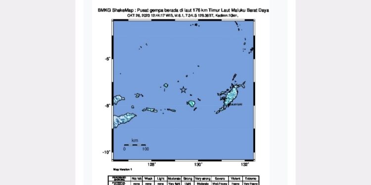 FOTO: BMKG/MATA KALTENG - Informasi pusat gempa bumi.