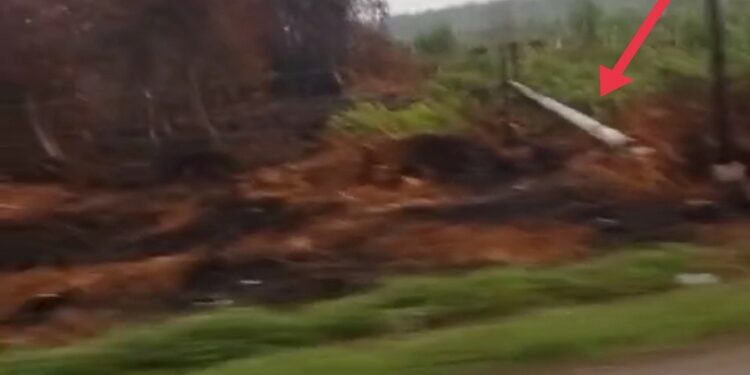 FOTO: IST/MATA KALTENG - Sejumlah tiang listrik di KM 22, Kelurahan Pasir Putih, MB Ketapang roboh, Selasa 31 Oktober 2023.