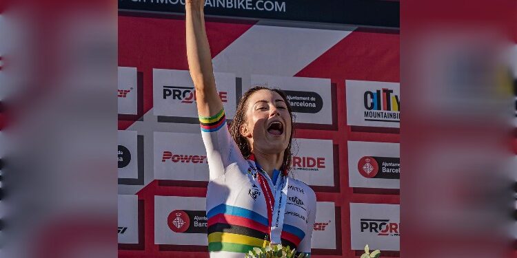 FOTO: DOK/MATAKALTENG - Gaia Tormena, peraih medali emas pada kategori Elite Women pada UCI Mountain Bike (MTB) Eliminator World Championship 2023.