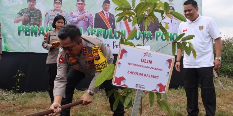 FOTO: RZL/MATAKALTENG - Kapolda Kalteng, Irjen Pol Djoko Poerwanto, pada saat menanam bibit pohon.