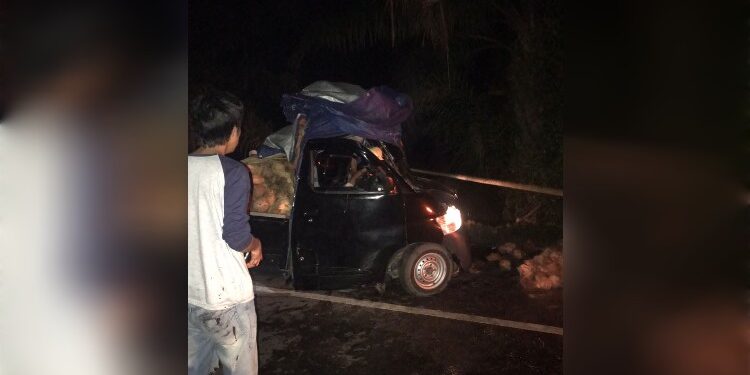 FOTO: IST/MATA KALTENG - Sebuah mobil pick yang mengalami kecelakaan tunggal, Minggu, 19 November 2023.