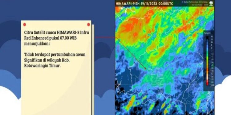 FOTO:BMKG/MATA KALTENG - Informasi perawanan citra satelit yang menunjukkan pergerakan awan hujan wilayah Kotim, 20 November 2023.