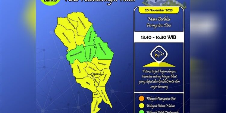 FOTO: BMKG/MATA KALTENG - Peringatan dini cuaca wilayah Kotim, 20 November 2023.