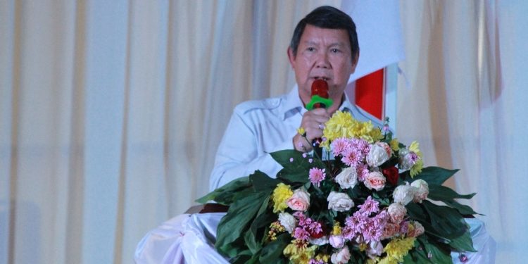 FOTO: IST/MATAKALTENG - Ketua Dewan Pembina Pimpinan Pusat Gekira, Hashim Djojohadikusumo pada Pelantikan Pimpinan Daerah Gerindra Kalteng.