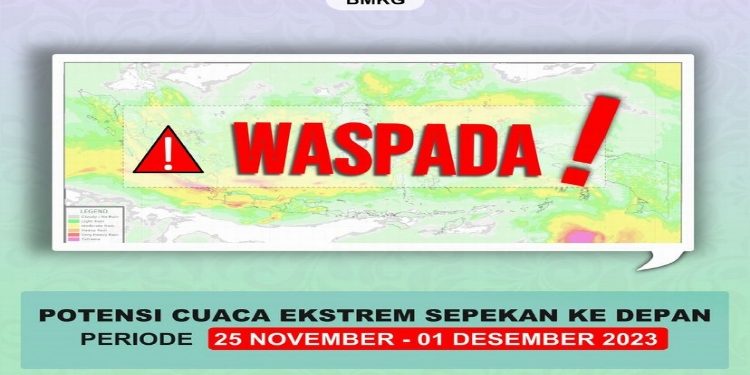FOTO: BMKG/MATA KALTENG - Waspada cuaca esktrem seminggu ke depan.