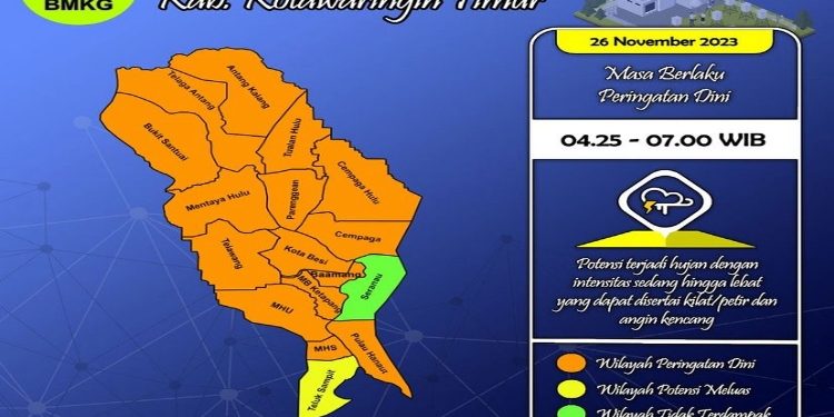 FOTO: BMKG/MATA KALTENG - Peringatan dini cuaca wilayah Kotim.
