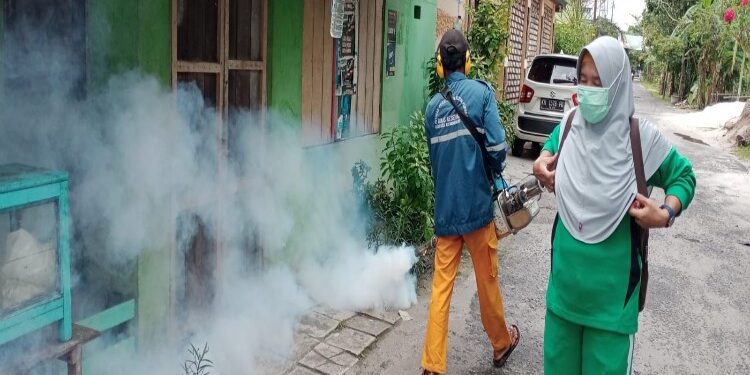 FOTO:DOK/MATA KALTENG - Pelaksaan foging di rumah warga sebagai upaya pencegahan DBD yang dilakukan Dinas Kesehatan Kotim.
