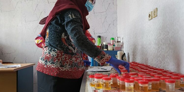 FOTO : DEVIANA/MATAKALTENG - Tes urine di lingkungan Satpol PP Kotim, Kamis 30 November 2023.