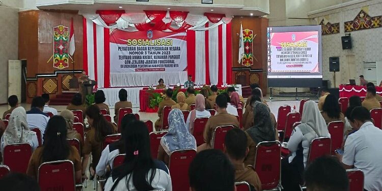 FOTO: MATAKALTENG - sosialisasi Peraturan Badan Kepegawaian Negara (BKN) nomor 3 tahun 2023 tentang angka kredit, kenaikan pangkat dan jenjang jabatan fungsional yang berlangsung di Gedung Pertemuan Umum (GPU) Tira Tangka Balang, Senin (30/10/2023).
