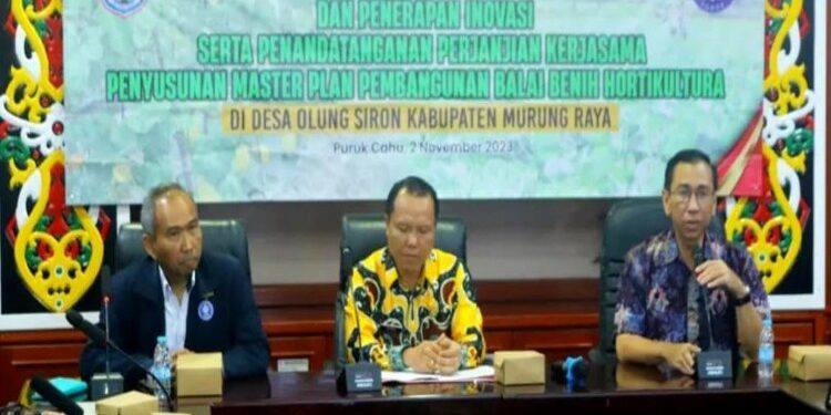 FOTO: MATAKALTENG - Pemerintah Kabupaten (Pemkab) Murung Raya (Mura) jalin kerjasama dengan Institut Pertanian Bogor (IPB) dalam penyusunan Master Plan Pembangunan Balai Benih Hortikultura di Desa Olung Siron, Kecamatan Tanah Siang, Kabupaten Murung Raya.