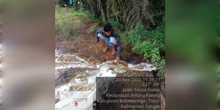 FOTO: IST/MATA KALTENG - Air limbah pabrik sawit yang diduga milik PT BUM Antang Kalang Bocor.