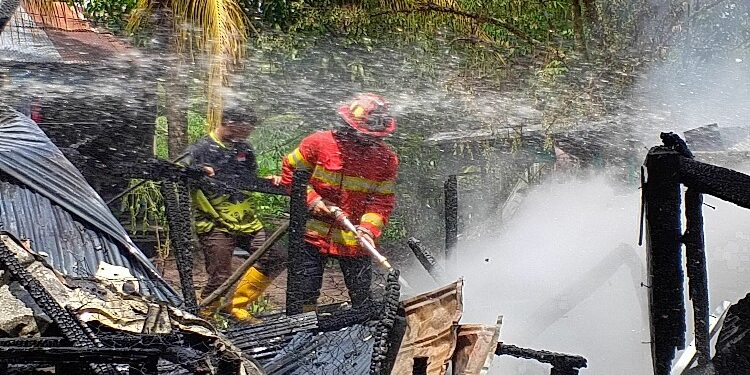 FOTO: MATAKALTENG - Pemadam kebakaran pada saat melakukan pemadaman di rumah korban.