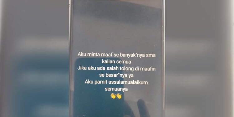 FOTO: IST/MATA KALTENG – Isi status WhatsApp korban sebelum meninggal.