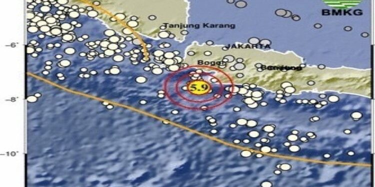 FOTO: IST/MATA KALTENG - TItik koordinat gempa di Jawa Barat.