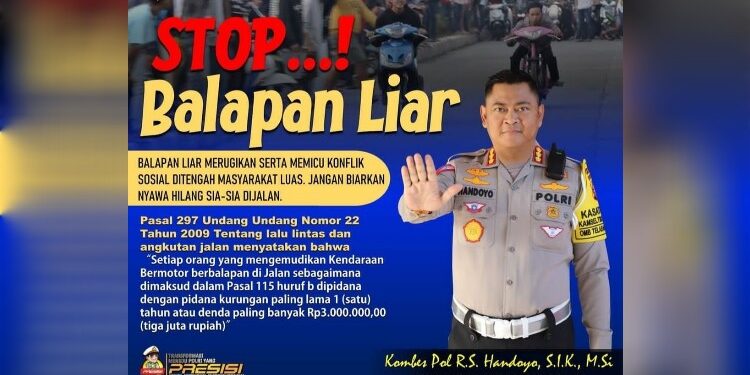 FOTO: MATAKALTENG - Poster larangan aksi balapan liar.