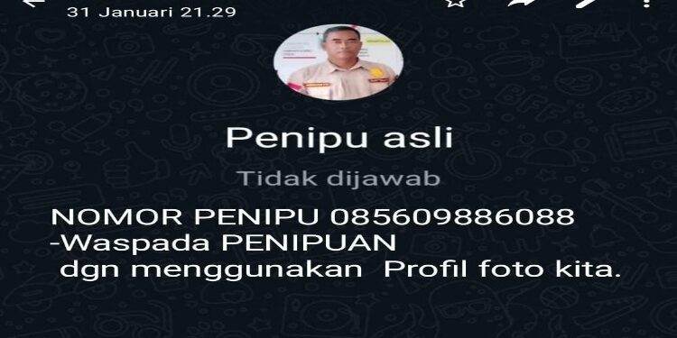 FOTO: MATAKALTENG - Akun WhatsApp palsu Kasi Humas Polresta Palangka Raya, Iptu Sukrianto.