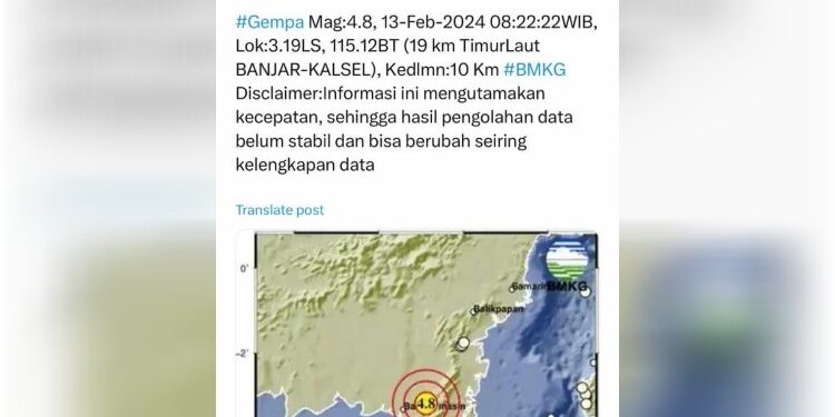 FOTO: MATAKALTENG - Informasi gempa oleh BMKG.