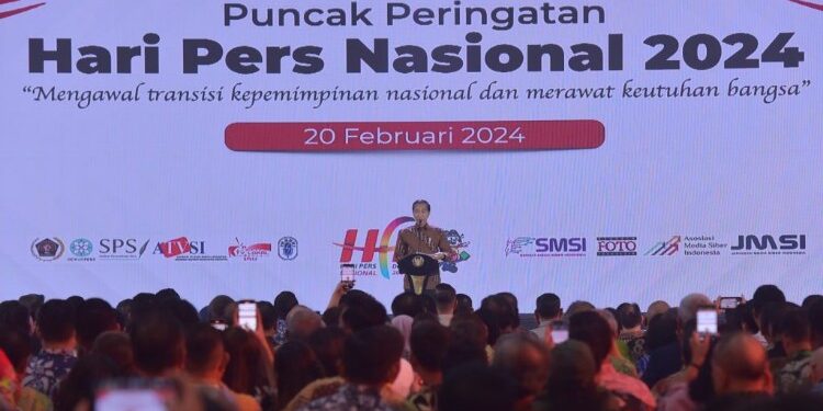 FOTO: MATAKALTENG - Presiden Jokowi menghadiri Puncak Peringatan HPN 2024, di Econventional Hall Ecopark Ancol, Jakarta, Selasa (20/02/2024).