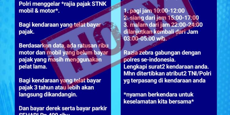 FOTO: MATAKALTENG - Informasi hoaks terkait razia STNK.