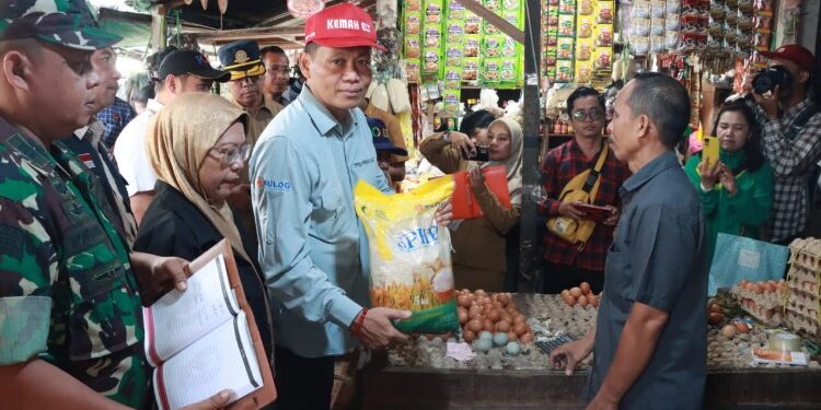 FOTO: MATAKALTENG - Staf Ahli Gubernur Kalimantan Tengah Bidang Ekonomi, Keuangan, dan Pembangunan, Yuas Elko saat melakukan pemantauan harga pangan di pasar.